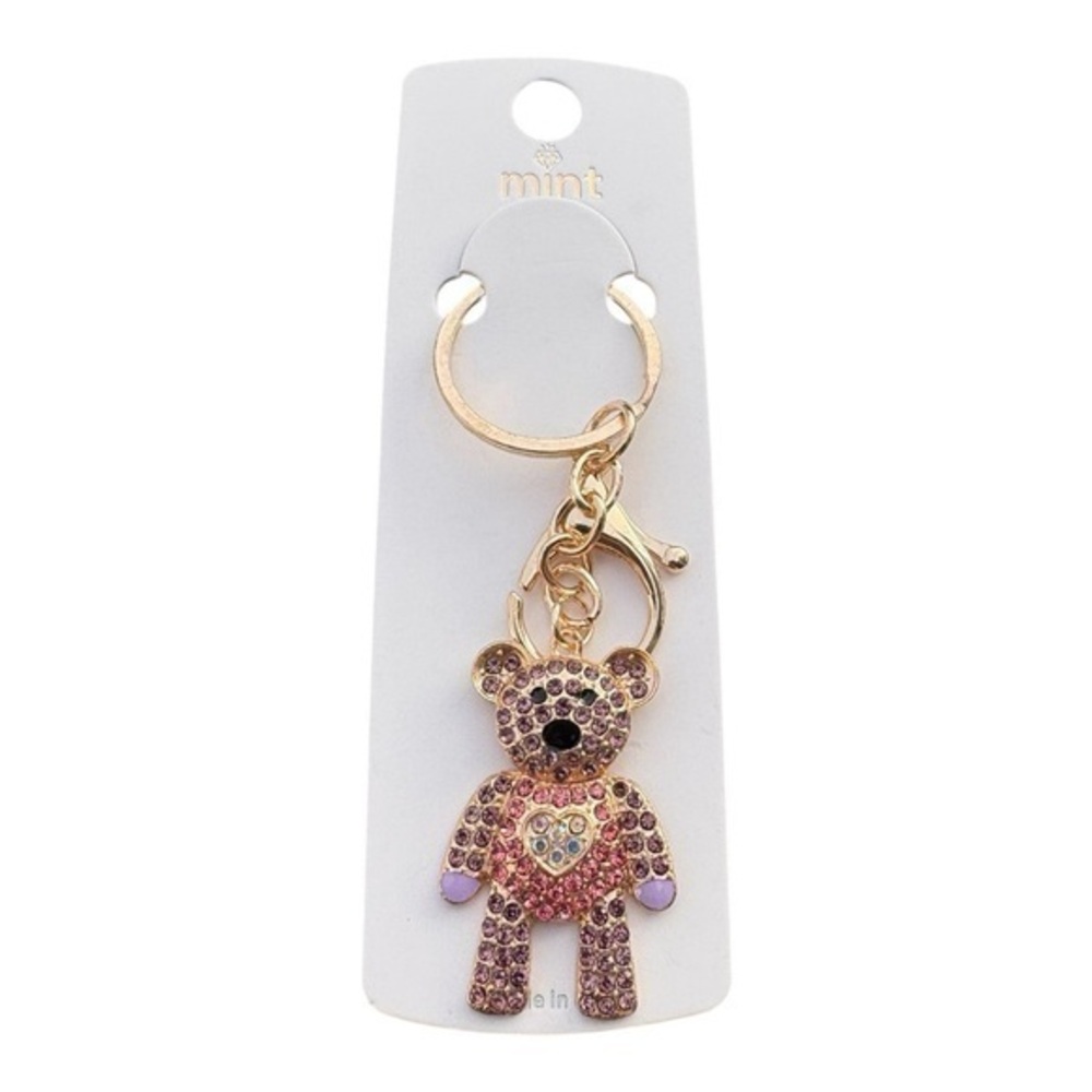 3/$25 Mint Sparkle.Rhinestone Jeweled Teddy Bear Purse Keychain Bag Charm